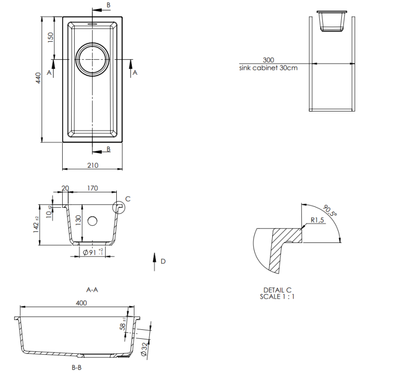 GraniteMy Universal granitowy biały mały zlew 17x40 cm biały do montażu na blacie, pod blatem i na równi z blatem ze złotym korkiem 1208967138