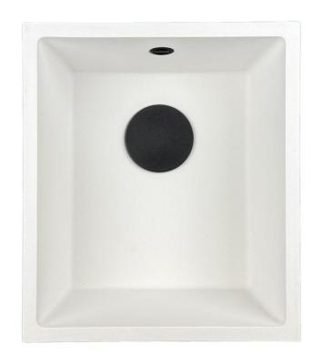 GraniteMy Uniwersalny biały zlewozmywak granitowy 34x40 cm montowany na blat, podblatowy i wpuszczany z czarnym korkiem 1208967147