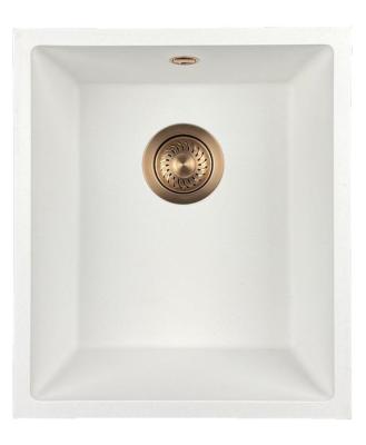 GraniteMy Universele granieten witte spoelbak 34x40 cm wit opbouw onderbouw en vlakbouw met koperen plug 1208967148