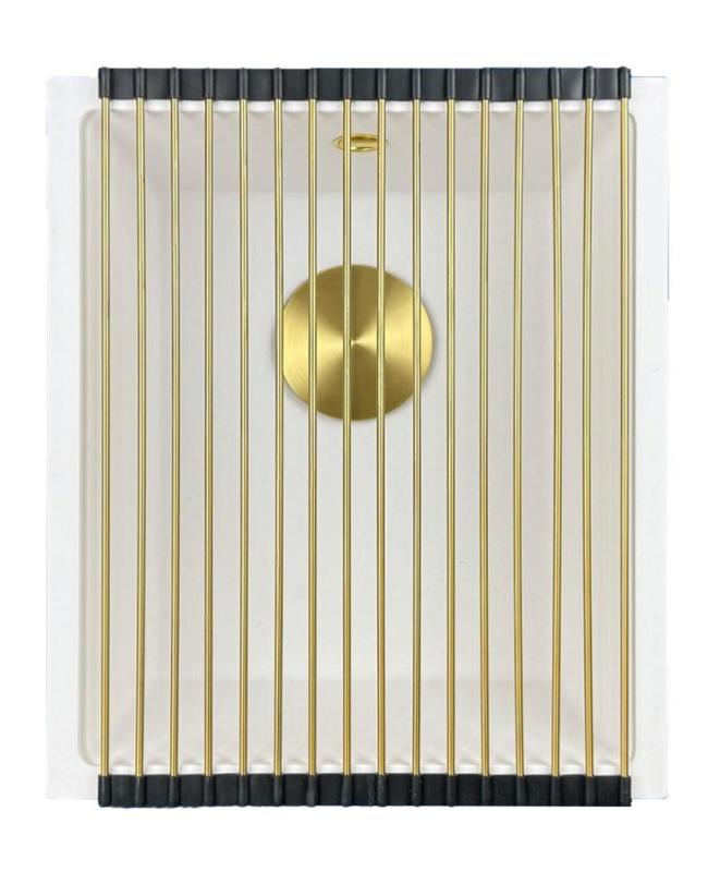 GraniteMy Universele granieten witte spoelbak 34x40 cm wit opbouw onderbouw en vlakbouw met gouden plug 1208967149