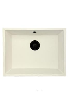 GraniteMy Universele granieten witte gootsteen 55x40 cm wit opbouw onderbouw en vlakbouw met zwarte plug 1208967154