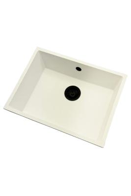 GraniteMy Universele granieten witte gootsteen 55x40 cm wit opbouw onderbouw en vlakbouw met zwarte plug 1208967154