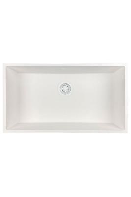 GraniteMy Universele grote witte granieten spoelbak 74x40 cm wit opbouw onderbouw en vlakbouw met witte plug 1208967160