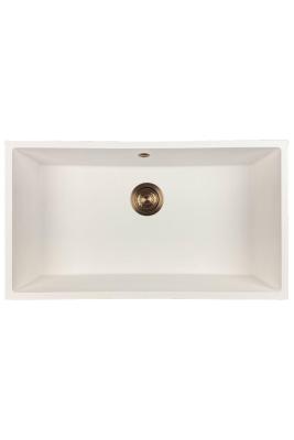 GraniteMy Universele granieten grote witte spoelbak 74x40 cm wit opbouw onderbouw en vlakbouw met koperen plug 1208967162
