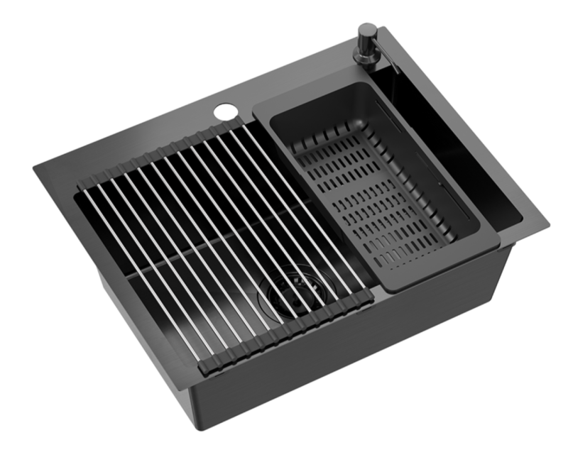 Quadri Dixton 60 czarny PVD Nano stal nierdzewna zlew 580x450 mm z otworem na baterię i akcesoriami 1208967195
