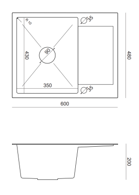 Quadri Dixton 80 czarny PVD Nano stal nierdzewna zlewozmywak 600x480 mm z ociekaczem, odwracalny 1208967197