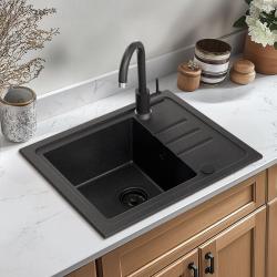 Quadri Sligo 60 antracytowy granitowy zestaw zlewozmywakowy 55x44 cm z ociekaczem, w zestawie z kranem 1208967199