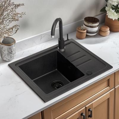 Quadri Sligo 60 antracytowy granitowy zestaw zlewozmywakowy 55x44 cm z ociekaczem, w zestawie z kranem 1208967199