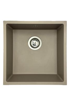 GraniteMy Universele granieten taupe gootsteen 40x40 cm opbouw, onderbouw en vlakbouw met roestvrijstalen plug 1208967211