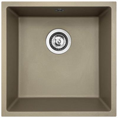 GraniteMy Universele granieten taupe gootsteen 40x40 cm opbouw, onderbouw en vlakbouw met roestvrijstalen plug 1208967211