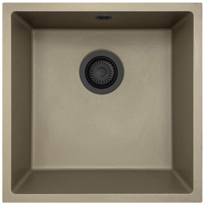 GraniteMy Uniwersalny granitowy zlew taupe 40x40 cm do montażu na blacie, pod blatem i na równi z blatem z czarnym korkiem 1208967213