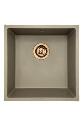 GraniteMy Uniwersalny granitowy zlewozmywak taupe 40x40 cm montaż na blacie, podwieszany i zlicowany z blatem z miedzianym korkiem 1208967214