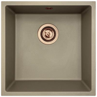 GraniteMy Uniwersalny granitowy zlewozmywak taupe 40x40 cm montaż na blacie, podwieszany i zlicowany z blatem z miedzianym korkiem 1208967214