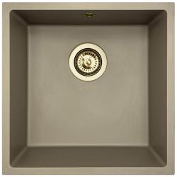 GraniteMy Universele granieten taupe gootsteen 40x40 cm opbouw, onderbouw en vlakbouw met gouden afvoerplug 1208967215