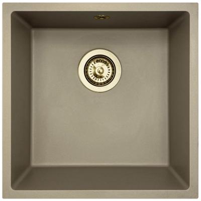 GraniteMy Universele granieten taupe gootsteen 40x40 cm opbouw, onderbouw en vlakbouw met gouden afvoerplug 1208967215