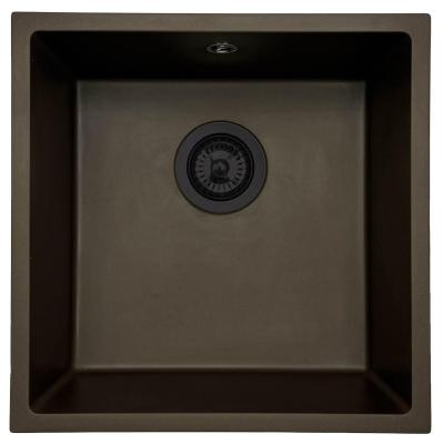 GraniteMy Uniwersalny granitowy zlew kuchenny 40x40 cm do montażu na blacie, pod blatem i zlicowany z blatem z czarnym korkiem 1208967216