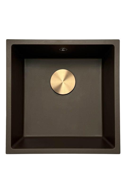 GraniteMy Uniwersalny granitowy zlew kawiarniany 40x40 cm montaż na blacie, pod blatem i na równi z blatem z miedzianym korkiem 1208967217