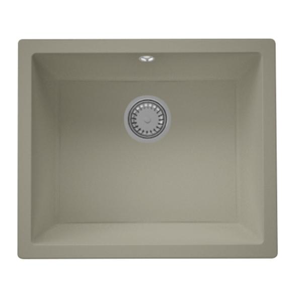 GraniteMy Universele granieten taupe spoelbak 50x40 cm opbouw, onderbouw en vlakbouw met rvs plug 1208967223