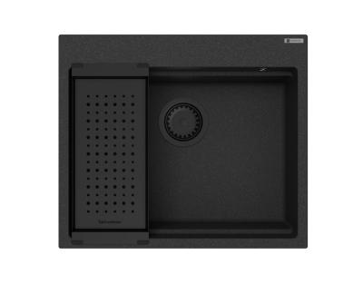 GraniteMy Zlewozmywak granitowy 56x48 cm czarny nakładany z czarnym korkiem, w tym akcesoria 1208967233