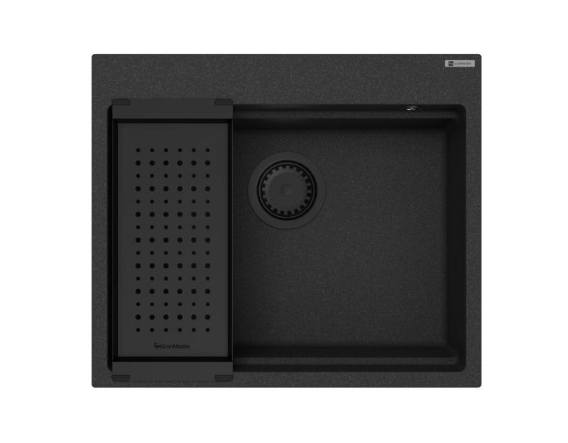 GraniteMy Zlewozmywak granitowy 56x48 cm czarny nakładany z czarnym korkiem, w tym akcesoria 1208967233