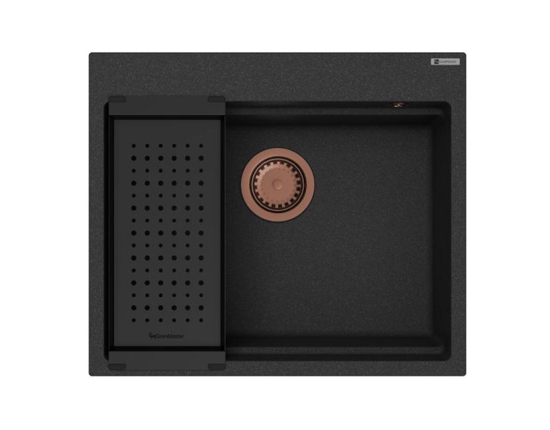 GraniteMy Zlewozmywak granitowy 56x48 cm czarny nakładany z miedzianym korkiem, w zestawie akcesoria 1208967234