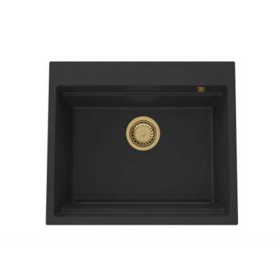 GraniteMy granitowy zlewozmywak 56x48 cm czarny nablatowy ze złotym korkiem, w zestawie akcesoria 1208967235