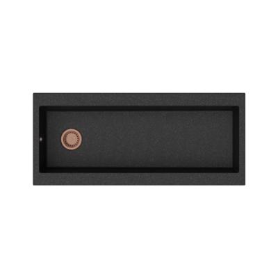 GraniteMy Zlew granitowy, bardzo duży, czarny, 116x50 cm, montowany na blacie, z otworem na baterię, z miedzianym korkiem, numer 1208967238