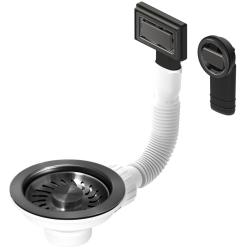 Zestaw korków Granitemy PVD szczotkowany gun metal, zestaw odpływowy do zlewu wraz z przelewem okrągłym i prostokątnym 1208967253