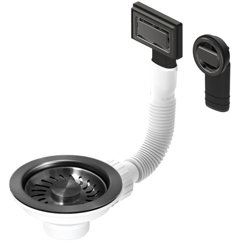 Zestaw korków Granitemy PVD szczotkowany gun metal, zestaw odpływowy do zlewu wraz z przelewem okrągłym i prostokątnym 1208967253