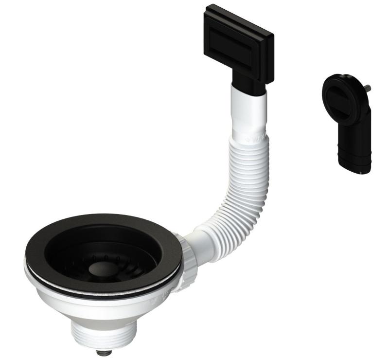 Zestaw korków Granitemy, matowy czarny, zestaw odpływowy do zlewu wraz z przelewem okrągłym i prostokątnym 1208967256