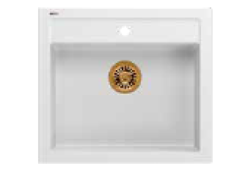 Quadri Farmhouse wiejska zlewozmywak granitowy wpuszczany lub nasadzany matowy biały z miedzianym korkiem 595x540mm 1208967265