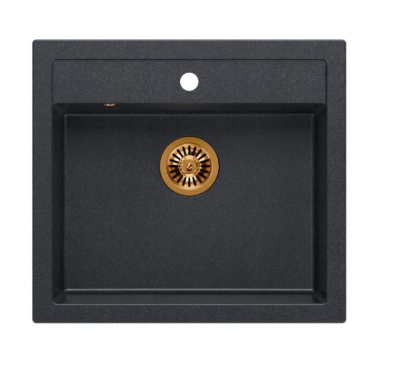 Quadri Farmhouse rustykalny zlewozmywak granitowy antracytowy do montażu wpuszczanego lub nakładanego z miedzianym korkiem 595x540mm 1208967266