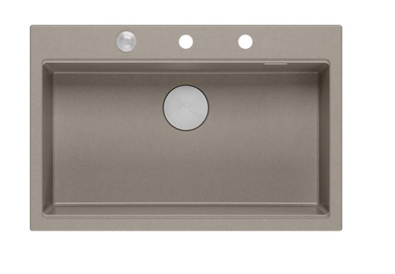 Quadri Hard Rock taupe granitowy zlew nablatowy duży 76x50cm, w zestawie z korkiem ze stali nierdzewnej i akcesoriami 1208967270