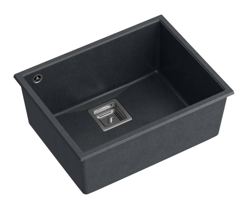 Quadri Quadrangle antracytowy granitowy zlewozmywak podwieszany 55x42cm z korkiem ze stali nierdzewnej 1208967273