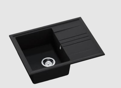 GraniteMy Vesi granitowy czarny zlew nawierzchniowy 64x50cm z ociekaczem, odwracalny z korkiem ze stali nierdzewnej 1208967280