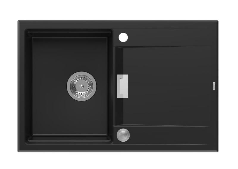 Quadri Minton Granitowy Zlewozmywak Nablatowy Czarny 76x50cm z Ociekaczem Odwracalny i Korek ze Stali Nierdzewnej - 1208967303