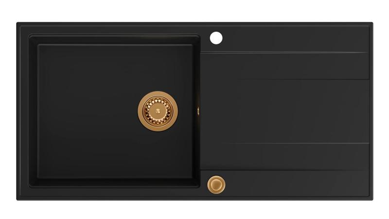 Quadri Luton czarny granitowy zlewozmywak nablatowy z ociekaczem, odwracalny, 100x50cm z miedzianym korkiem 1208967316