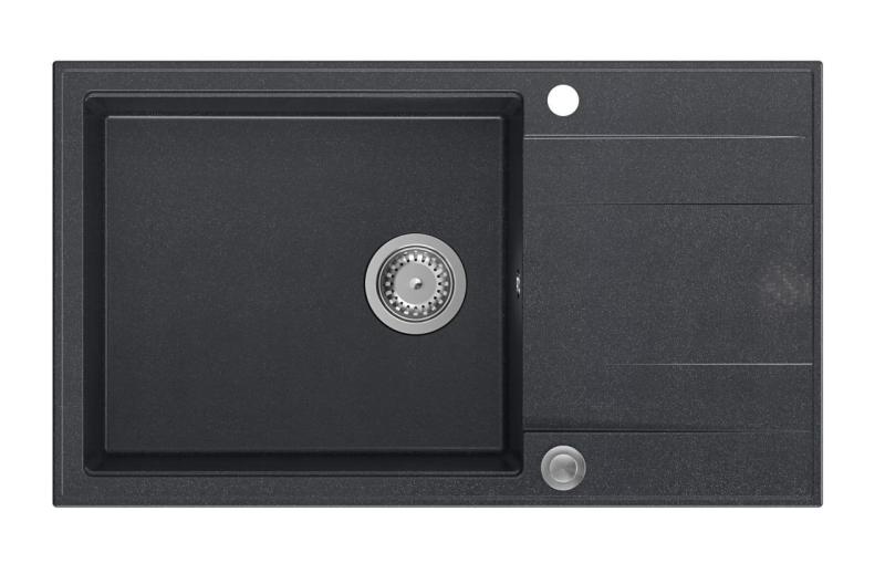 Quadri Luton antracytowy granitowy duży zlew nablatowy z ociekaczem, odwracalny, 86x50cm, z korkiem ze stali nierdzewnej 1208967333.