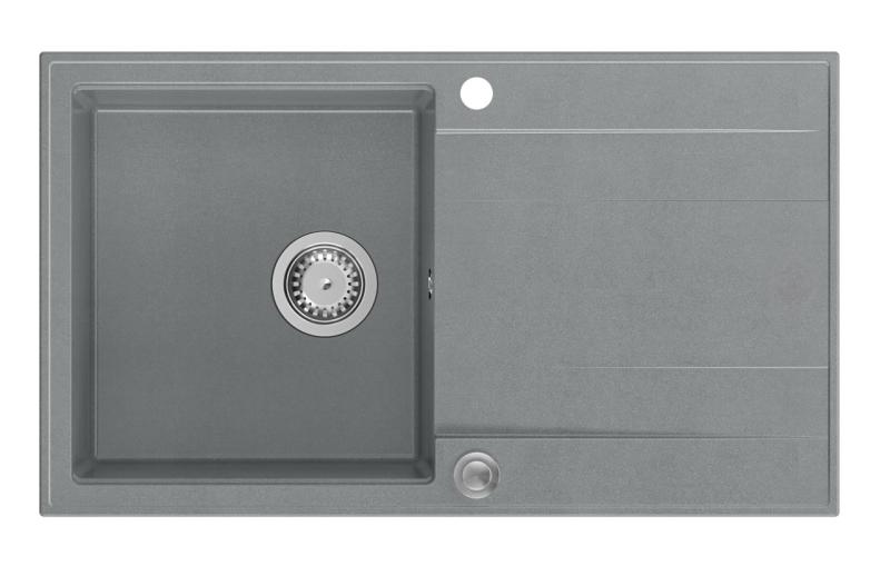 Quadri Luton szary granitowy zlewozmywak nakładany z ociekaczem, odwracalny, 86x50 cm, z korkiem ze stali nierdzewnej 1208967340.