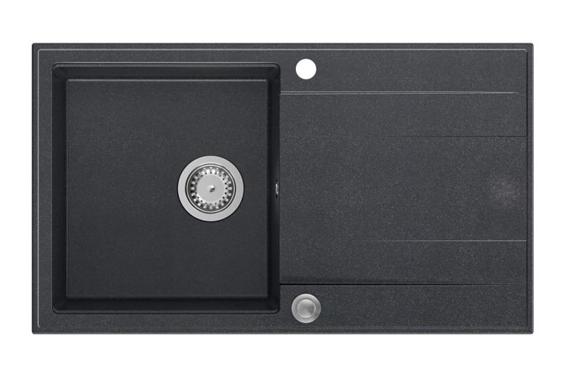Quadri Luton antracytowy granitowy zlew nablatowy z ociekaczem, odwracalny 86 x 50 cm, z korkiem ze stali nierdzewnej 1208967343