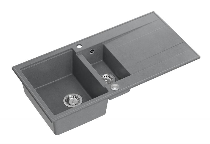 Quadri Luton szary granitowy zlewozmywak nablatowy 1,5 komory z ociekaczem odwracalny 100x50 cm z odpływem ze stali nierdzewnej 1208967350