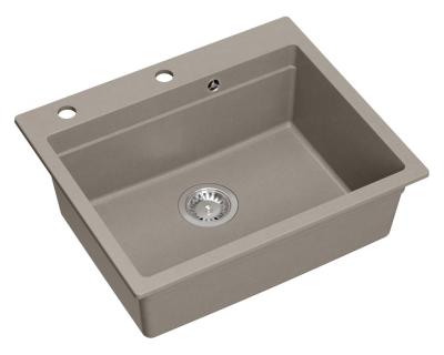 Quadri Durham taupe granitowy zlewozmywak nawierzchniowy 595x500 z dozownikiem do mydła, deską do krojenia, wkładem do zlewu i matą do rolowania 1208967376