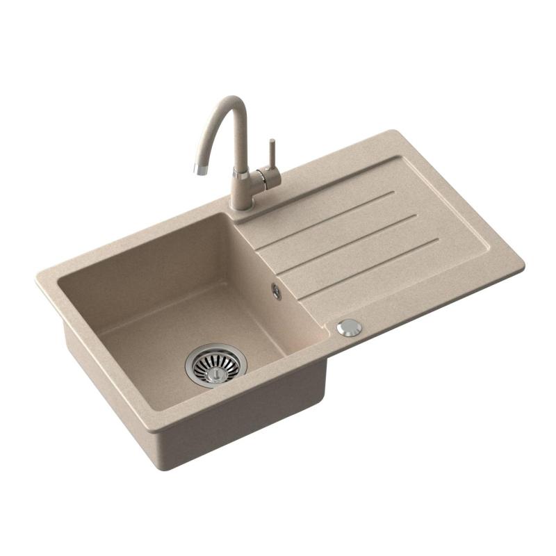 Quadri Kendal beżowy piaskowy granitowy zlew z ociekaczem 77x44cm odwracalny 1208967399