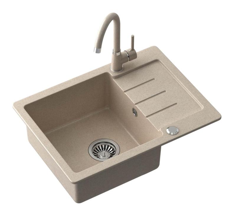 Quadri Kendal beżowy piaskowy granitowy zlewozmywak z ociekaczem 60x44cm odwracalny 1208967402