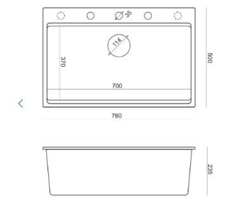 Quadri Hard Rock matowa czarna granitowa duża umywalka nablatowa 76x50cm, w zestawie z miedzianym korkiem i akcesorium 1208967423
