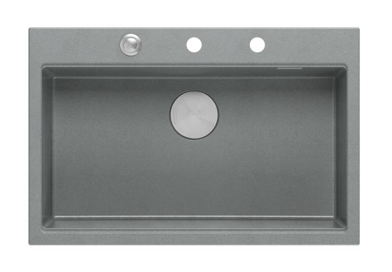 Quadri Hard Rock szary granitowy zlew nablatowy, duża komora 76x50cm, w zestawie ze stalowym korkiem i akcesoriami 1208967430