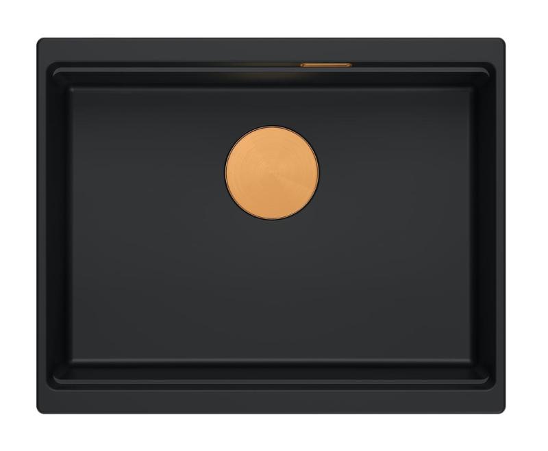 Quadri Newport II granitowa podwieszana czarna umywalka 560x450mm z miedzianym korkiem i pokrywką odpływu 1208967450