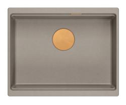 Quadri Newport II granitowa zlewozmywak podwieszany taupe 560x450mm  z miedzianym korkiem i pokrywką odpływu 1208967455