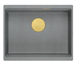 Quadri Newport II granitowy zlew podblatowy szary 560x450mm ze złotym korkiem i pokrywką odpływu 1208967457