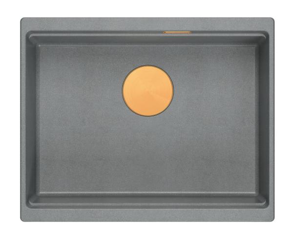 Quadri Newport II granitowa podwieszana szara komora zlewozmywaka 560x450mm  miedzianym korkiem i osłoną odpływu 1208967458